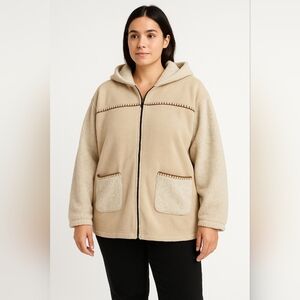 Vintage NY Classics Sherpa Zip Hoodie Jacket Beige Cozy Fleece Trim 3x